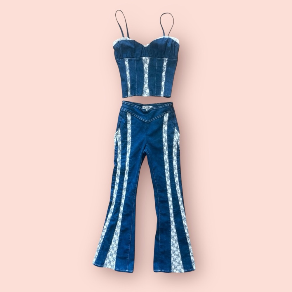 I AM GIA Adeline Denim Lace Matching Two Piece Set RARE